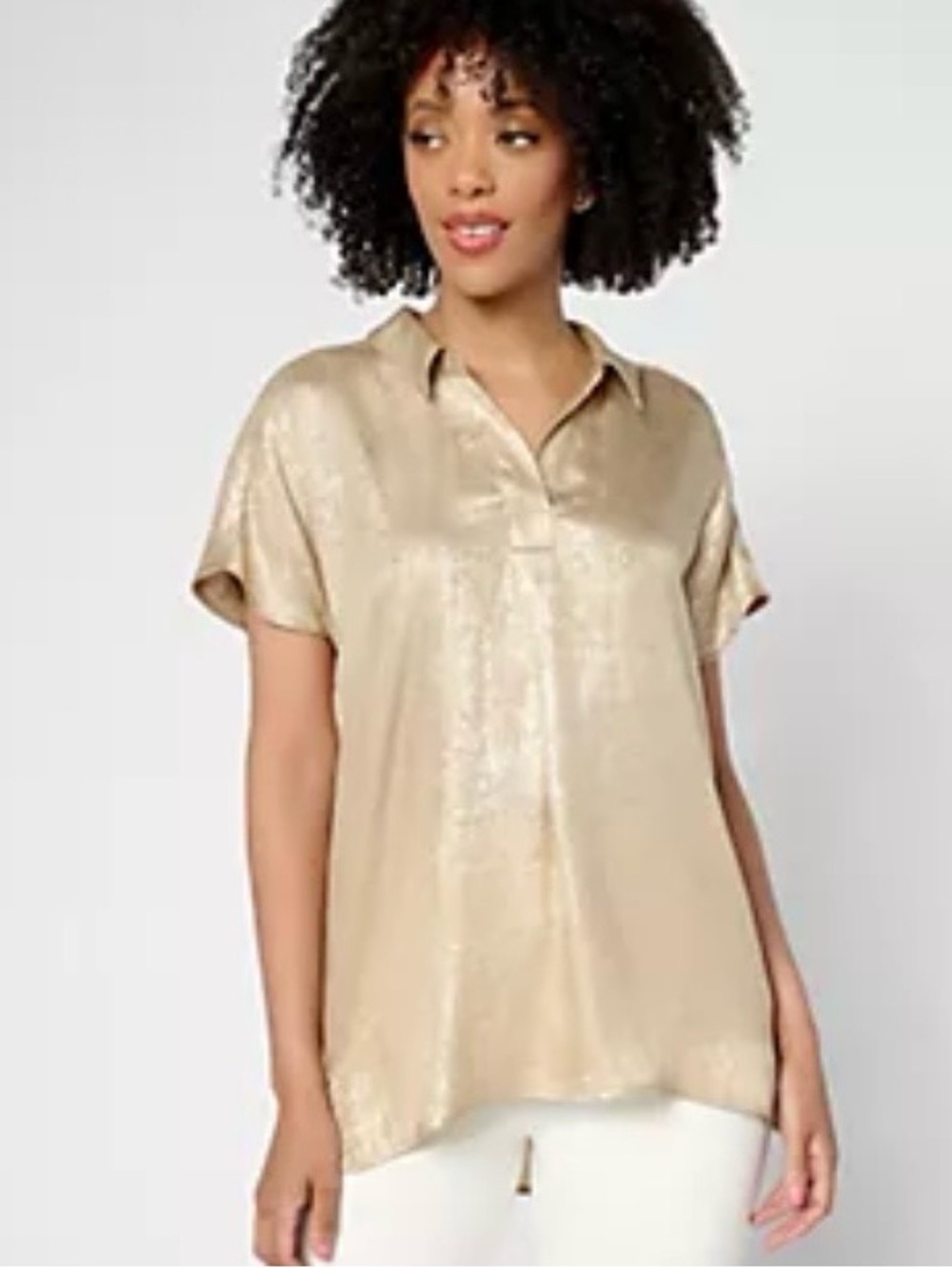 Susan Graver Regular Foiled Woven  Pullover Henley Top -Size -XL